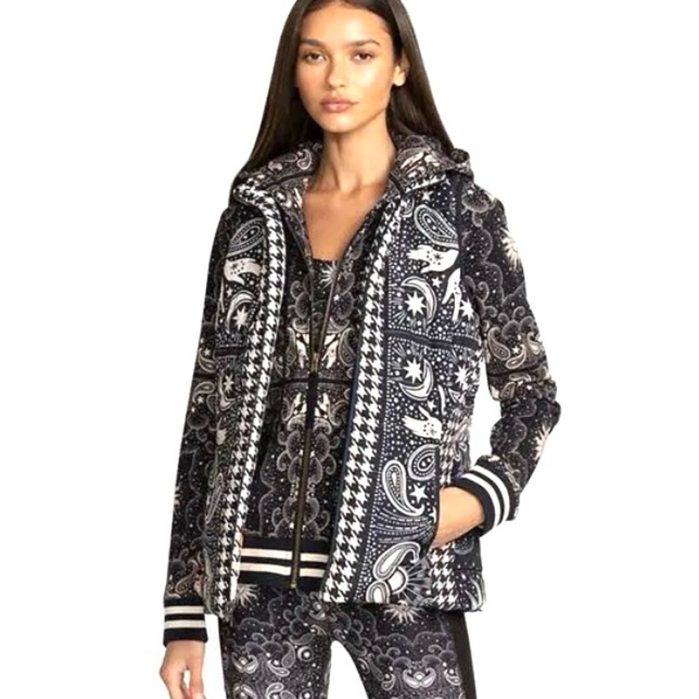 NEW Johnny Was Sasha Vest Reversible Puffer Houndstooth Floral Black White Sz M - Picture 2 of 16